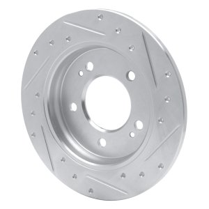 Hyundai Elantra GT Brake Rotor (1) - Rear Left - R1 Concepts - Drilled & Slotted - Silver - `17-`25